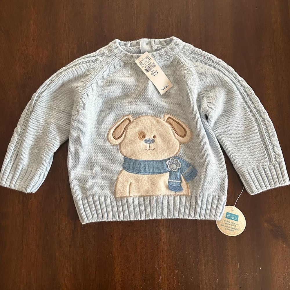 12m Baby Sweater with Dog Appliqué NEW, THE CHILDREN’S PLACE